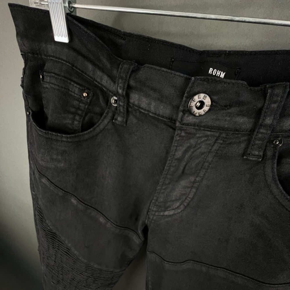 Rare Designer Black Crash Moto Jeans Balmain Style Ribbed Darted Denim 💨 - Picture 7 of 10
